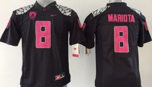 Ducks #8 Marcus Mariota Black(Pink NO.) Stitched Youth NCAA Jersey